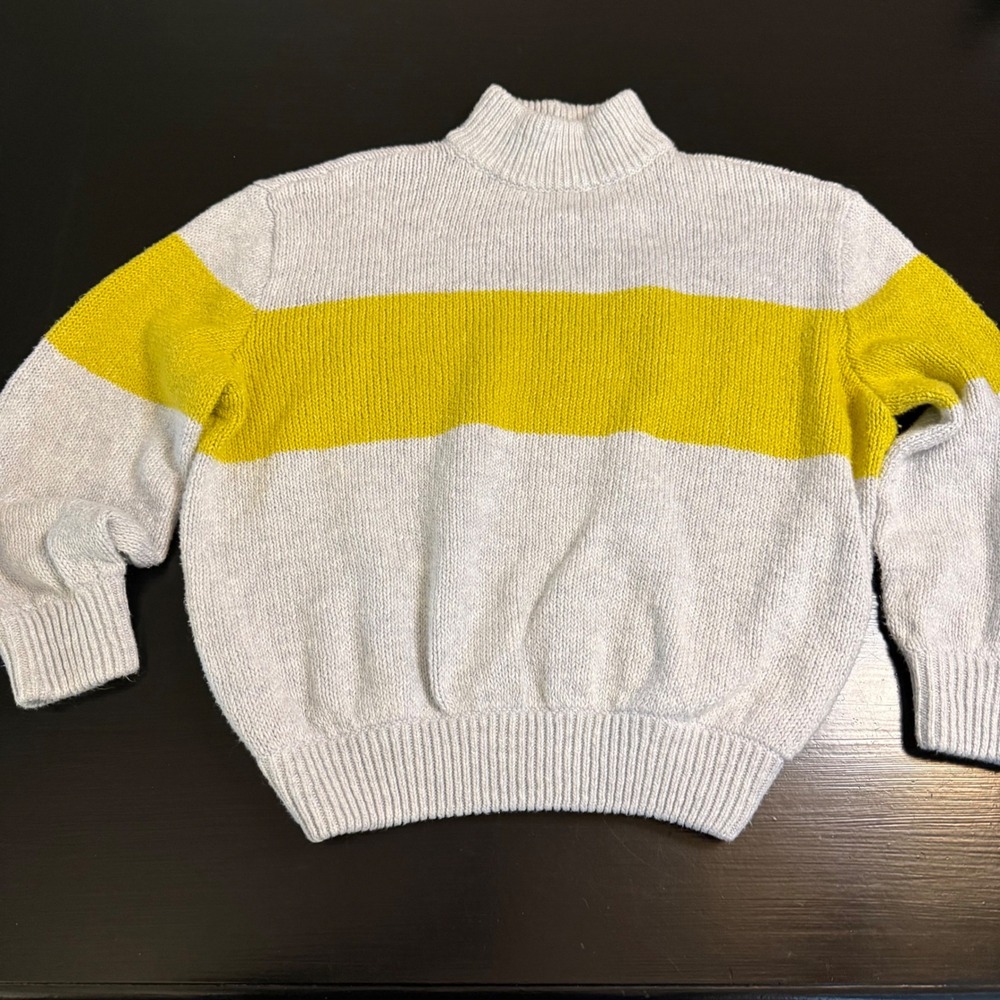 Aerie Womens Large Mock Neck Chunky Knit Sweater Grey Yellow Stripe Pullover